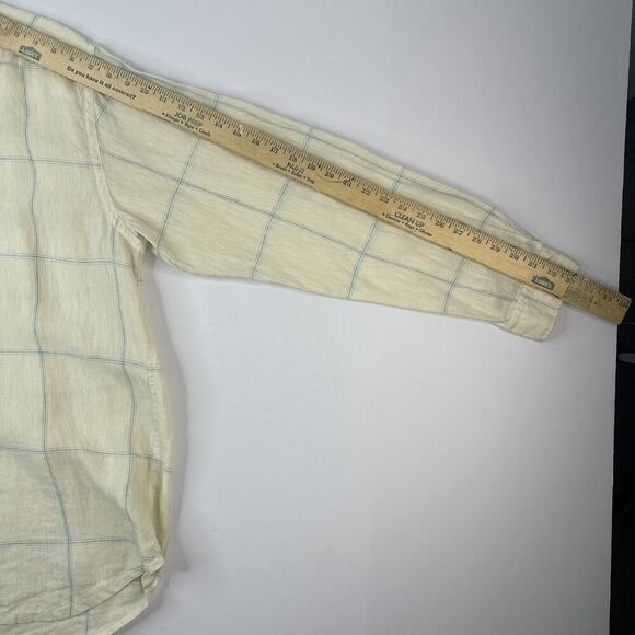 Tommy Bahama Relax Mens Large Linen Blue Button Up Shirt Window Pane - Picture 11 of 12